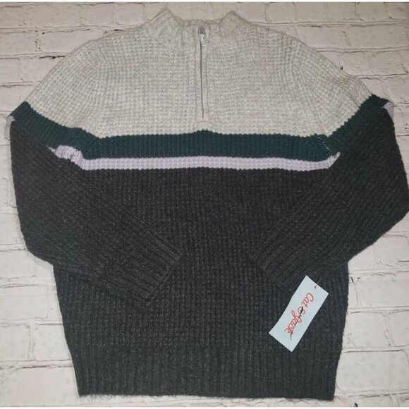 𝅺NWT Cat & Jack Boys Size Medium Zip Up Pull Over Knit Sweater Color Block - Picture 1 of 5